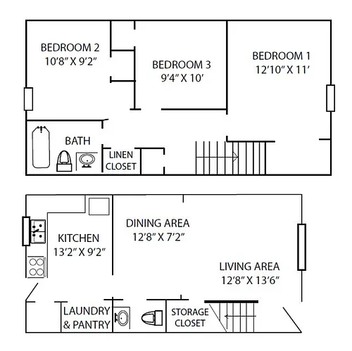 Floor plan 3 Bedroom 1.5 Bath Partial Renovation