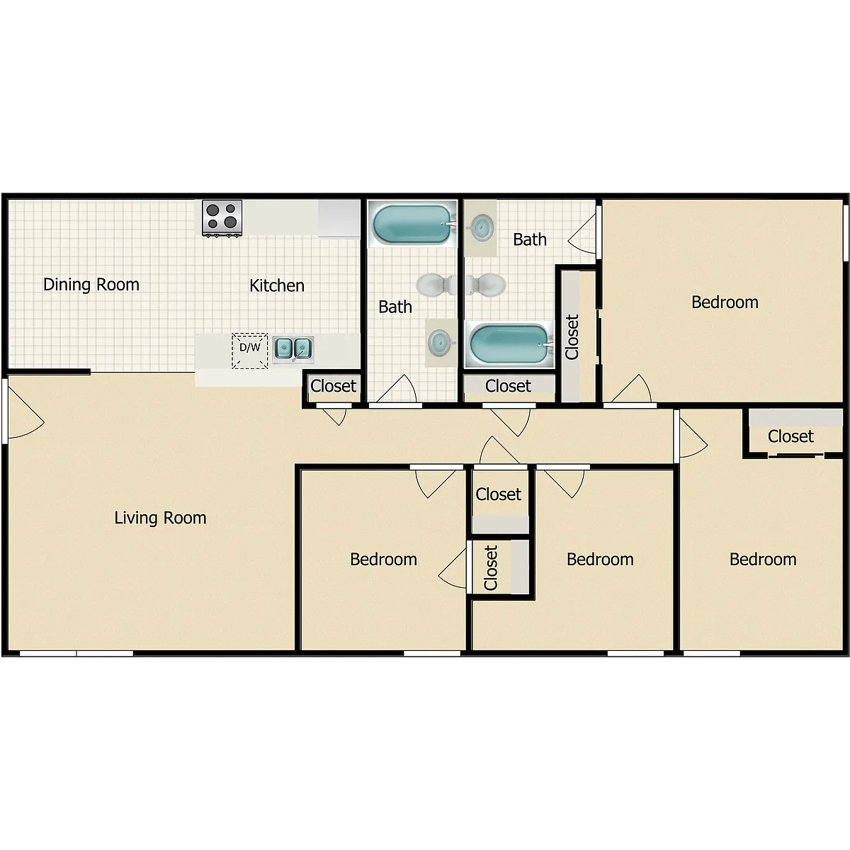 Floor plan 4 Bedroom 2 Baths