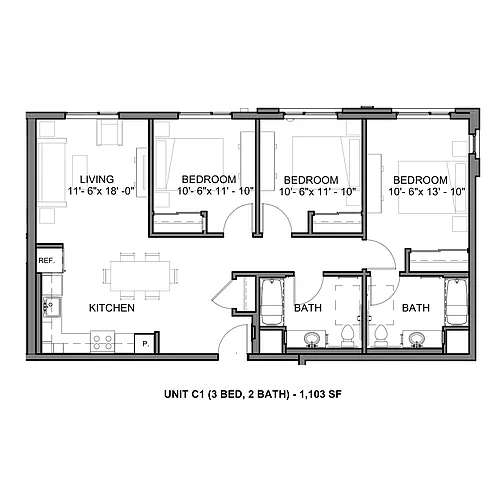 Floor plan 3 Bedroom 2 Bath