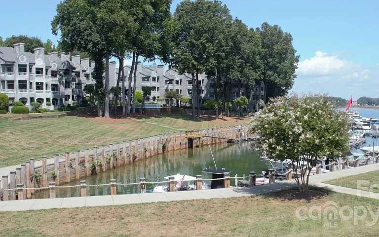 View of both Harborwatch buildings from The Cabin outdoor sitting area