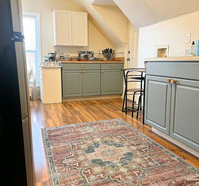 Kitchen with walkout deck.