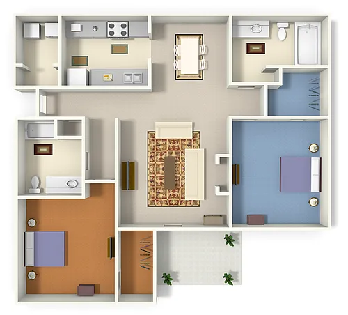 Floor plan B2 Carolina - 2 Bedroom, 2 Bathroom