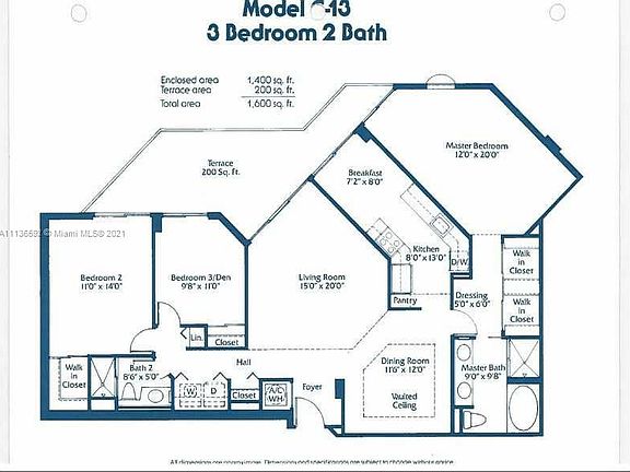 Floor Plan 1400 SF under air and 200 SF balcony