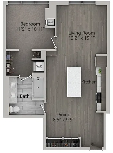 Floor plan A11 | 1 Bedroom | 788 SF