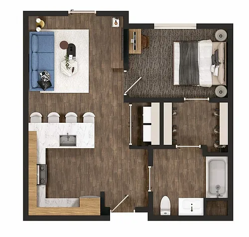 Floor plan 1 bed, 1 bath A2