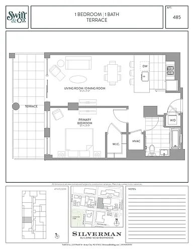 Floor plan One Bedroom Private Terrace 85 Line