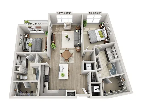 Floor plan C3 2 Bedroom 2 Bath
