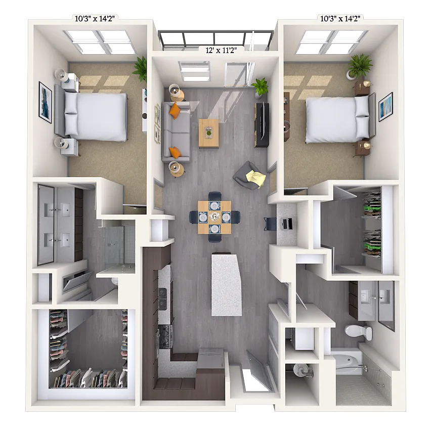 Floor plan Traditional 2x2 1202-1318 SF