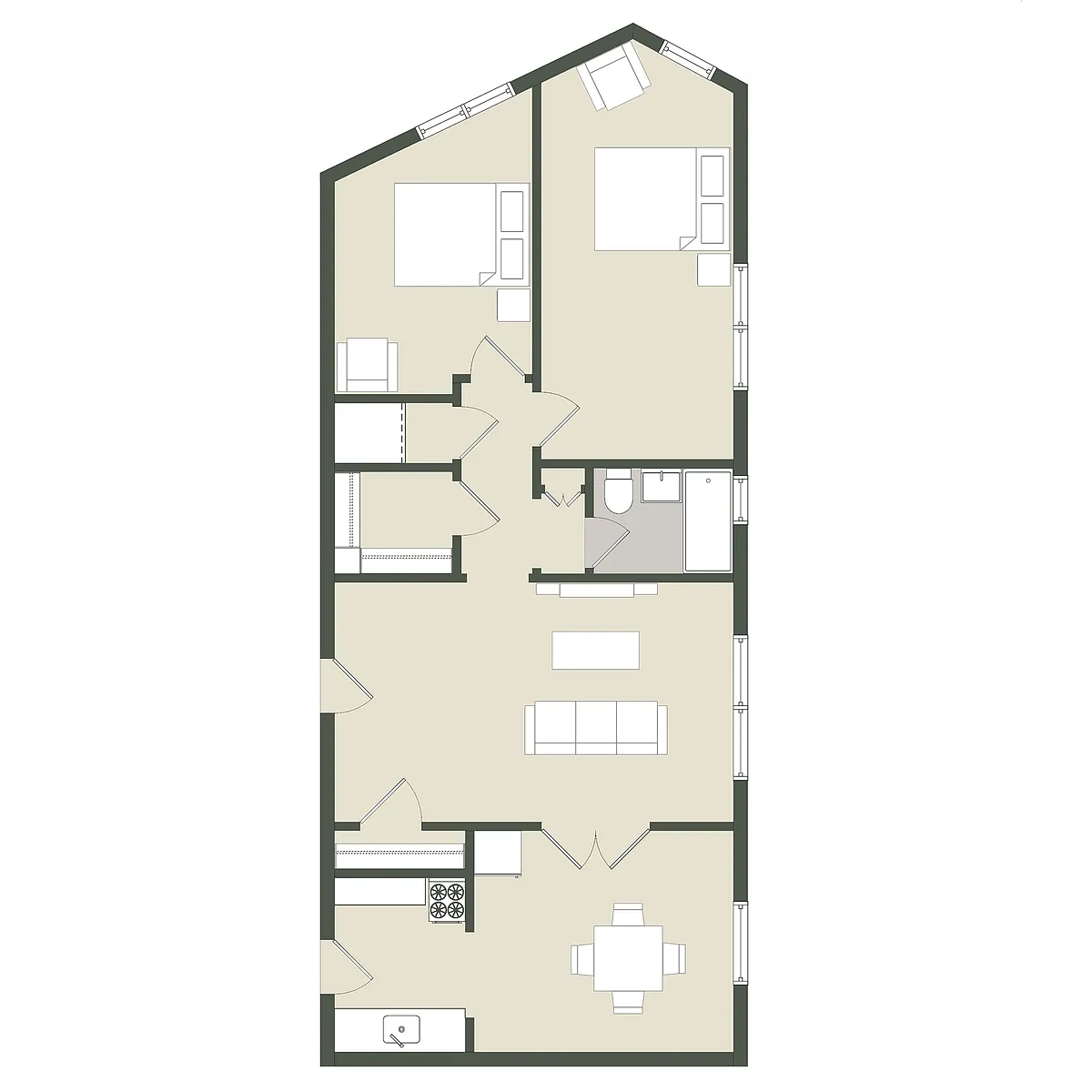 Floor plan 2 Bedroom - 1 Bathroom