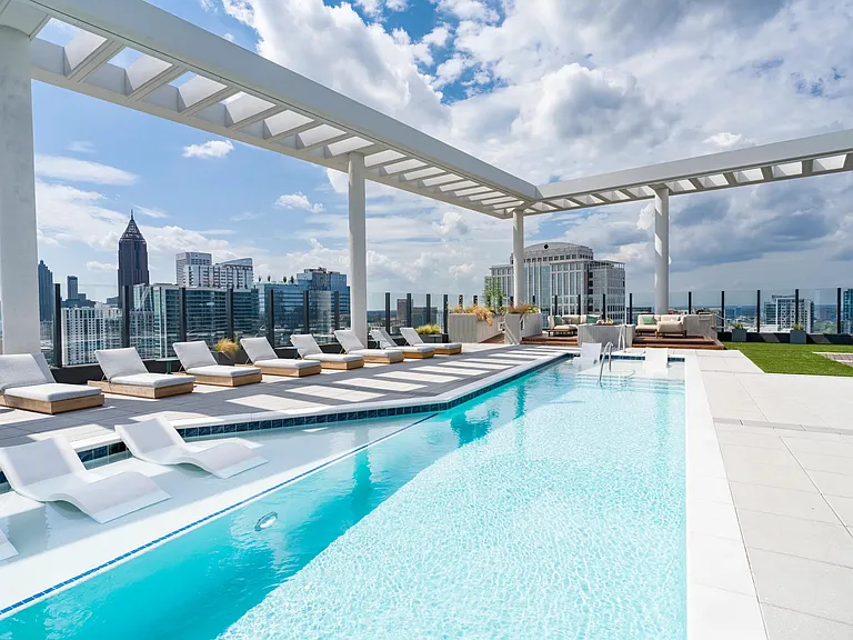 Our rooftop pool with skyline views offers a refreshing retreat above Atlanta, perfectly positioned near parks, dining, and the city's cultural destinations.