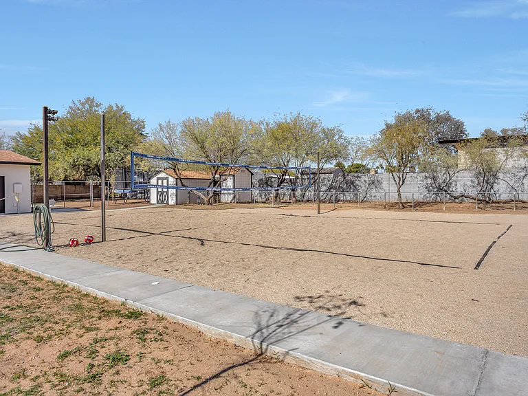 Sand volleyball court.