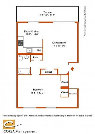 Floor plan 1Bed 1Bath Upstairs With Balcony