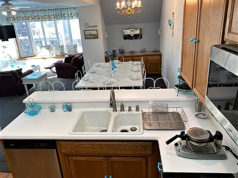 See everything from the Open Kitchen Step-up Breakfast Bar with S/S Dishwasher, Chefs Sink Rack, Waffle Maker, & Dish Drainer Basket w/Drainer Board,