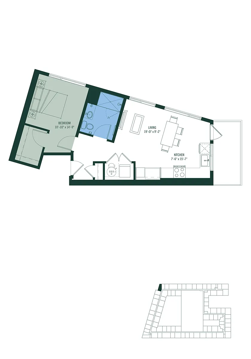 Floor plan 1 Bed/1 Bath-A3