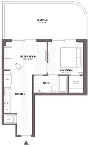 Floor plan 1 Bed-1 Bath-B1.1