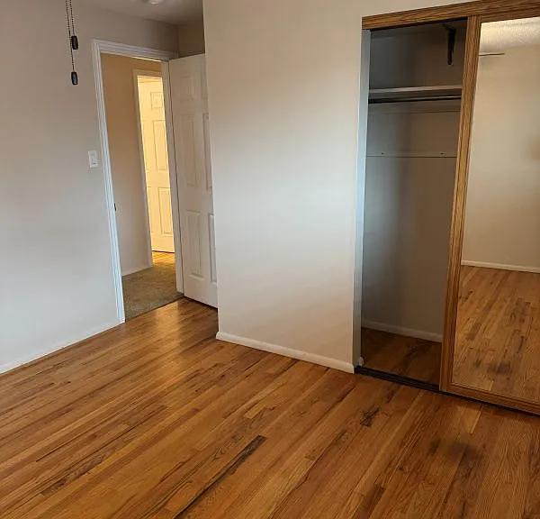 Bedroom 2 hardwood flooring and good sized closet