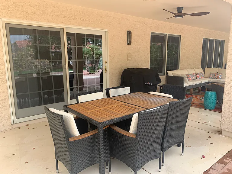 Patio dining and Blackstone grill
