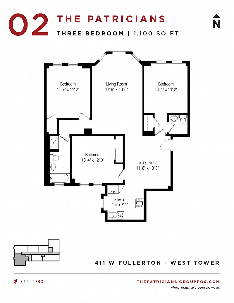 Floor plan Three Bedroom and 1.5 Bath