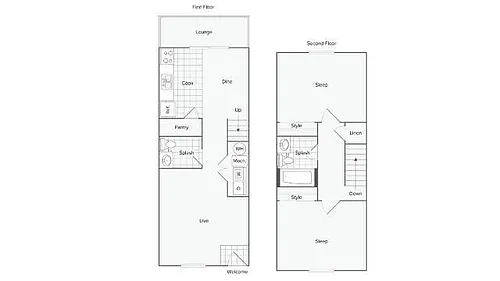 Floor plan 2 BR x 1.5 BA Townhome - Spyglass