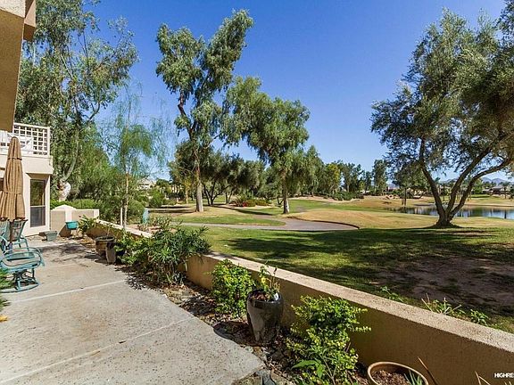 Patio with golf course views