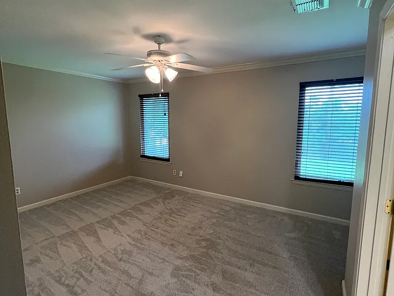 Primary Bedroom with two large windows facing backyard (King Size Bed will fit between windows)