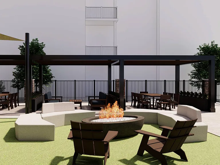 Gather around the outdoor fire pit.