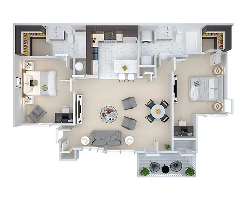 Floor plan 2 Bedroom 2 Bath Flat