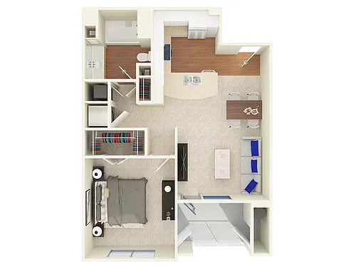 Floor plan One Bedroom One Bath Model B