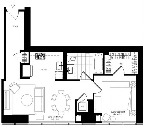 Floor plan 800 Park 1 Bed/1 Bath-A8
