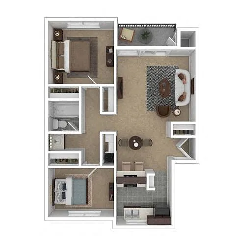 Floor plan Two Bedroom One Bath 829sf