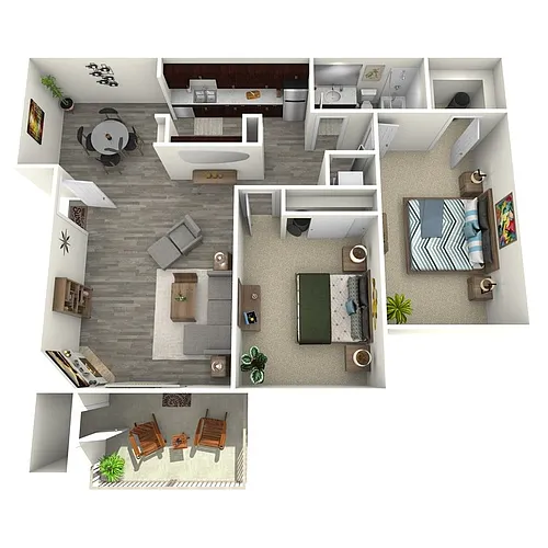 Floor plan Eucalyptus - Two Bedroom/One Bath 875 Sq Ft