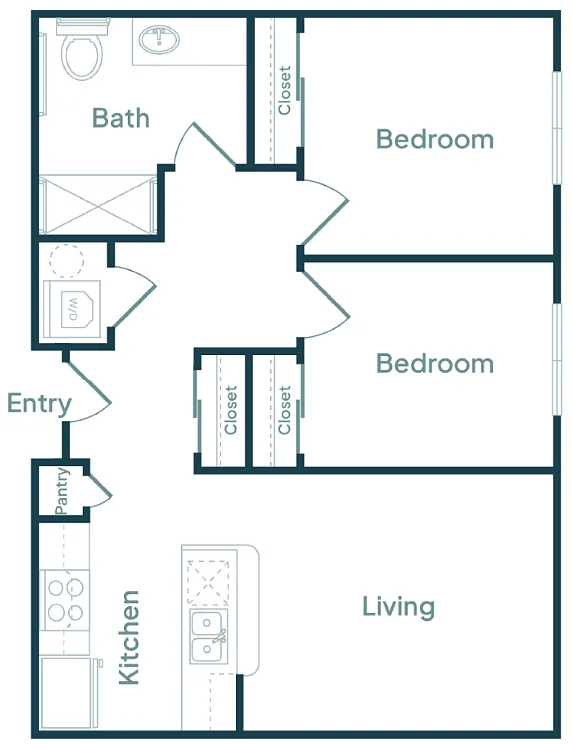 Floor plan 2 Bedroom 1 Bath (A)