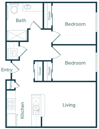 Floor plan 2 Bedroom 1 Bath (A)