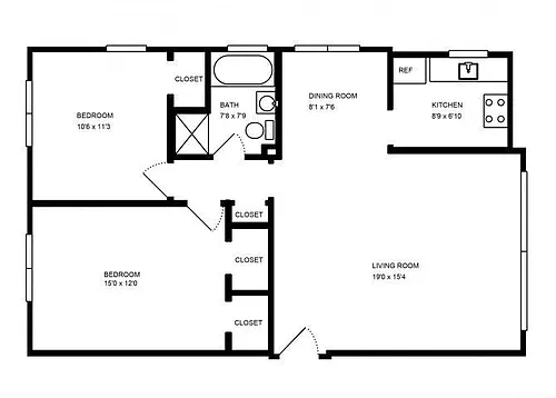 Floor plan 2 Bed - 1 Bath