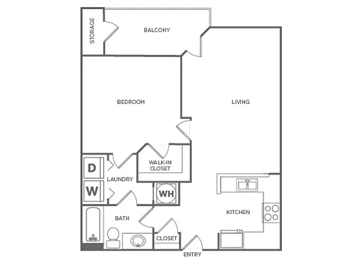 Floor plan One Bedroom One Bath (735 SF)