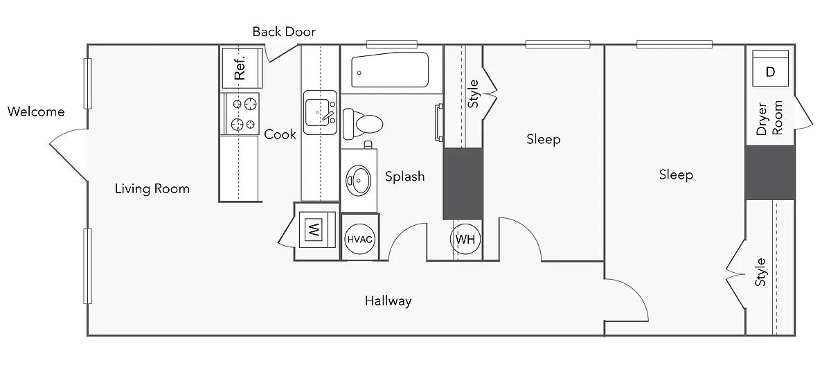 Floor plan 2 Bed 1 Bath Duplex with Washer Dryer B