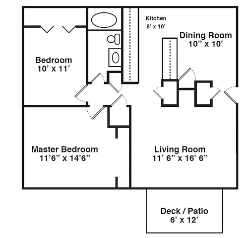 Floor plan 2 Bedroom 1 Bath - Small
