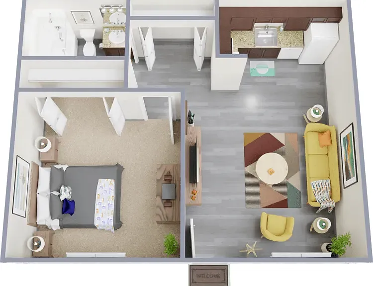 One bedroom, one bath, 430 square foot apartment One bedroom, one bath, 430 square foot apartment