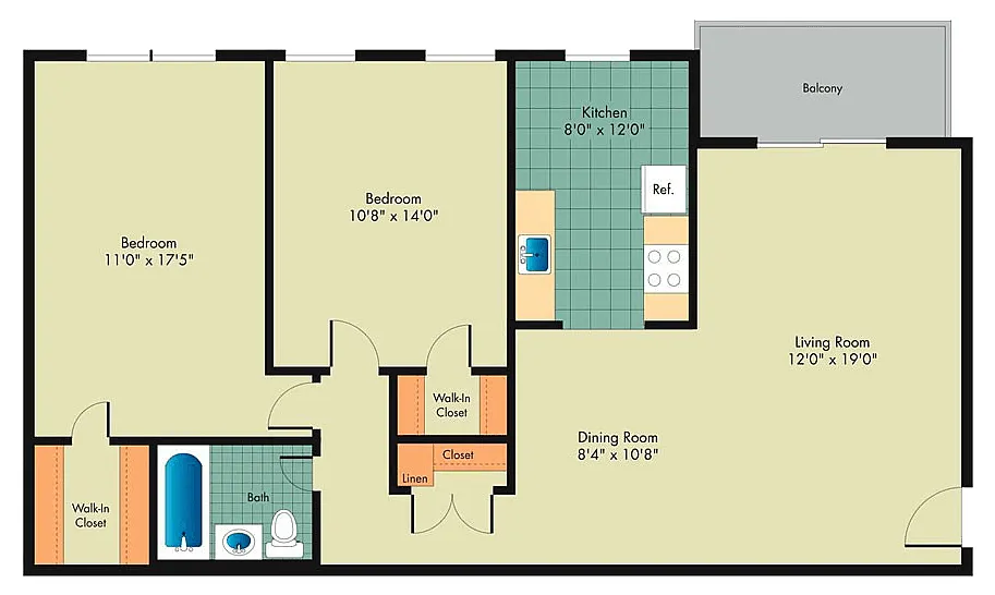 Floor plan 2 Bedroom 1 Bath