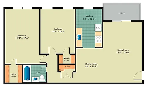 Floor plan 2 Bedroom 1 Bath