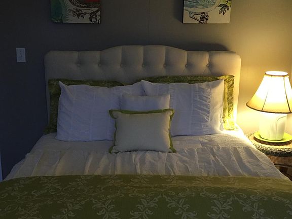 One bedroom furnished with queen size bed, dresser, bureau , two closets night stand and TV