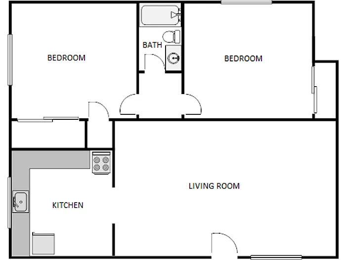 Floor plan 2 Bed / 1 Bath: Type A
