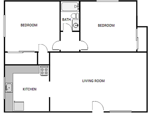 Floor plan 2 Bed / 1 Bath: Type A