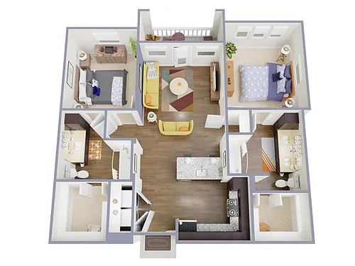 Floor plan 2 Bed, 2 Bath A (80% Income Restricted)