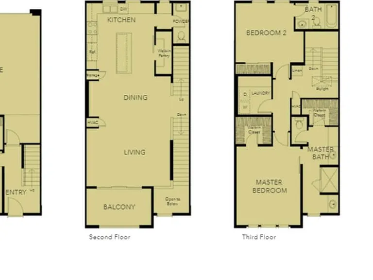 Floor plan of floor 1,2,3. 4th floor floorplan is not available but it adds a large loft with half bath and a large 
terrace.