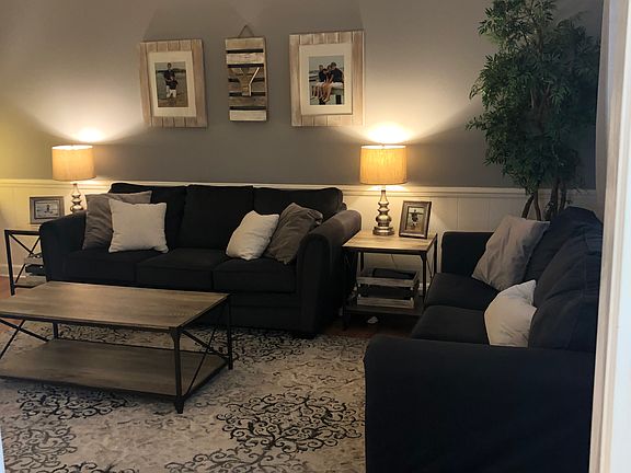 Den with gas fireplace