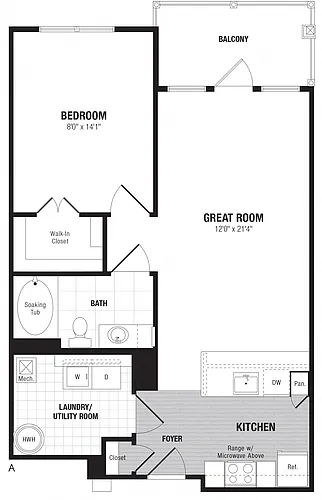 Floor plan 1 Bed/1 Bath-A
