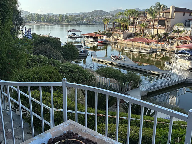 Lake view from gazebo in private yard.