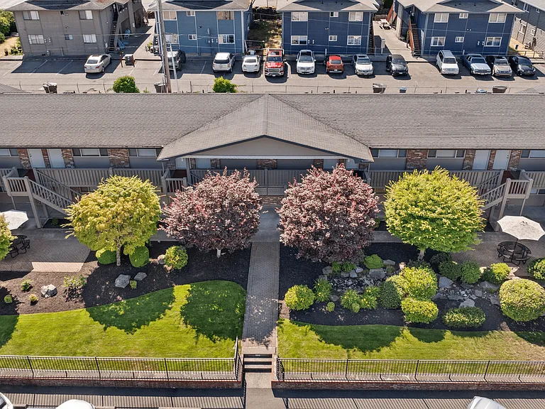 Scenic courtyard entry at Highland Court.