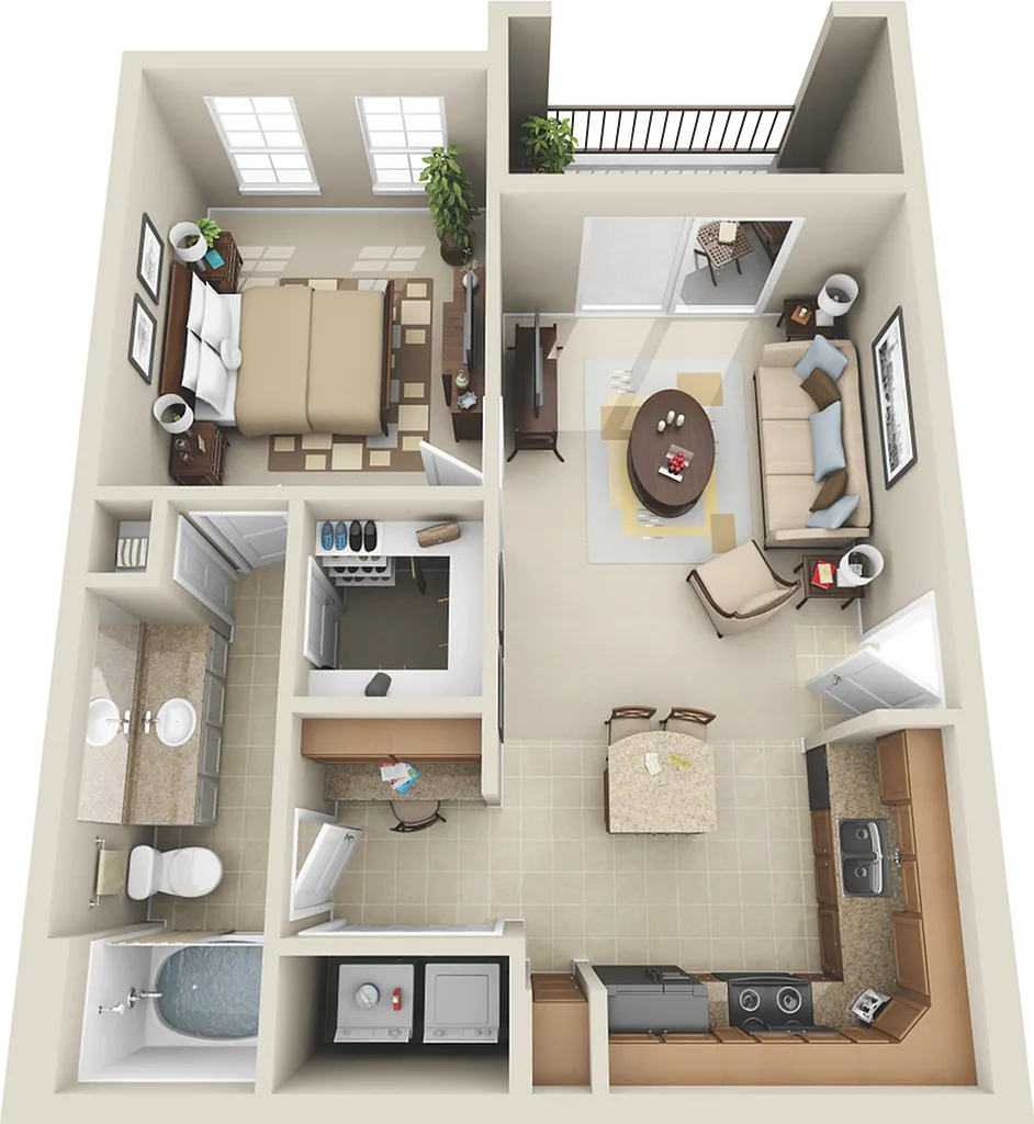 Floor plan 1 Bed, 1 Bath A (140% Income Restricted)